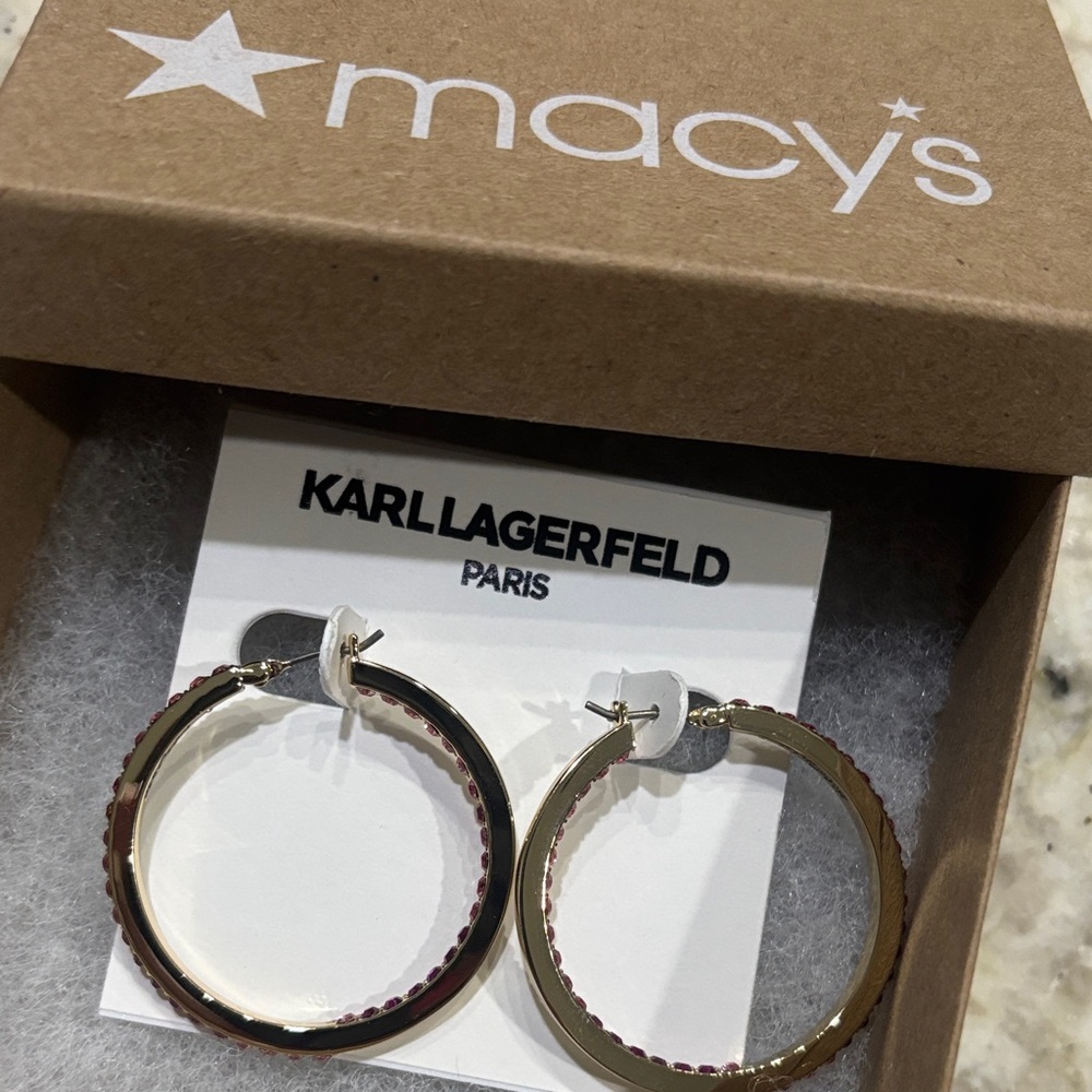 ❌SOLD❌ NWT KARL LAGERFELD PARIS Medium Pavé Hoop Earrings 1.37" - Picture 5 of 6